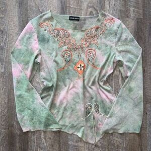 2000s Y2k Boho Paisley Tie Dye‎ Bell Sleeves Womens Size Medium